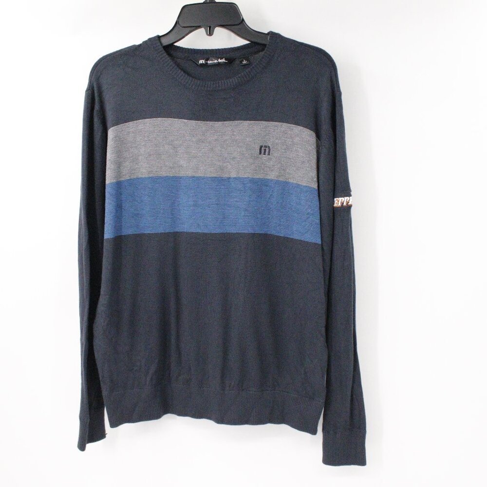 Travis mathew sweater men's Large long sleeve striped Acrylic nylon stretch crew